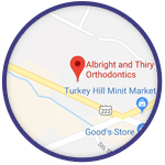 Map Graphic Albright & Thiry Orthodontics Lancaster Manheim Elizabethtown Willow Street Quarryville PA